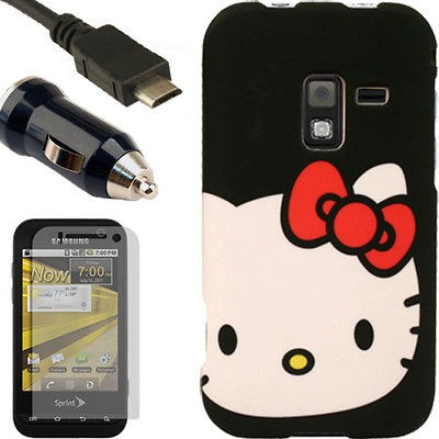 Case+Car Charger+Screen Protector for Samsung Conquer 4G A Hello Kitty 