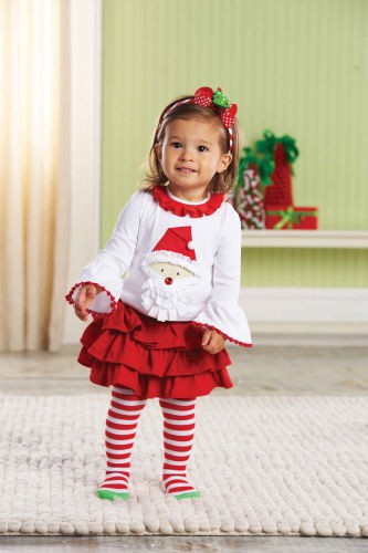 Mud Pie Christmas Baby Infant Girls Santa Tab Skirt Tights Set 0M 12M 