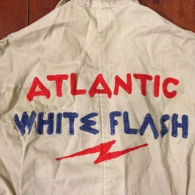 Vintage ATLANTIC WHITE FLASH Shop Coat 46 Chain Stitched