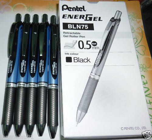 5pcs x Pentel Energel 0.5mm Retractable Gel Pen Black