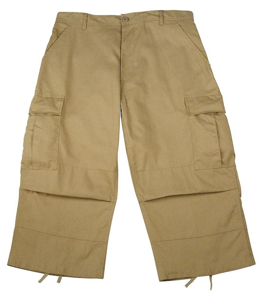 Mens Khaki Cropped Capri Pants w/Cargo Pockets