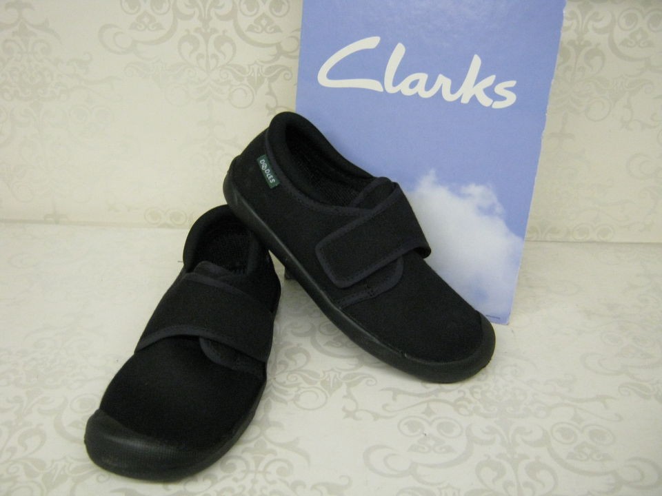 Childrens Clarks Black Canvas Velcro Plimsolls