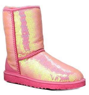   Classic Short Sequin NEON HOT PINK Sparkles Boots Size 10/Euro 41