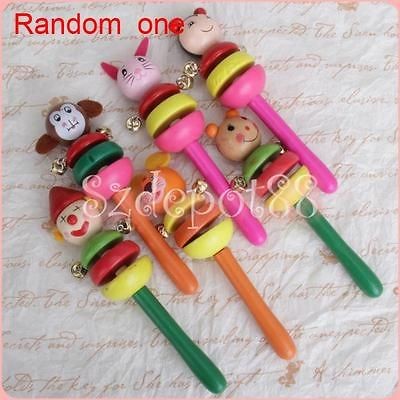   Face Wooden Jingle Hand Bells Toy for Baby Kids Musical Instrument