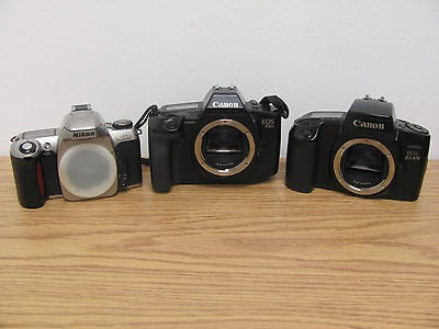   Lot Mixed Lot of 3 35mm SLR Film Cameras Canon, Nikon BODY ONLY