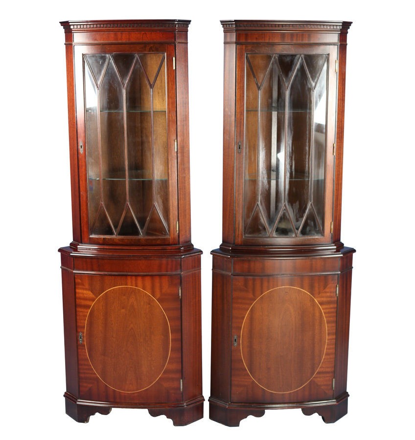  of Antique Style English Mahogany Corner Cabinets Display Case Hutch