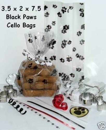 25 BLACK DOG AND CAT PAW PRINT CELLO BAGS 3.5x2x7.5