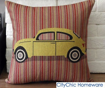 45cm x 30cm TBQC Vintage Retro Yellow Beatle Car Linen Cushion Cover