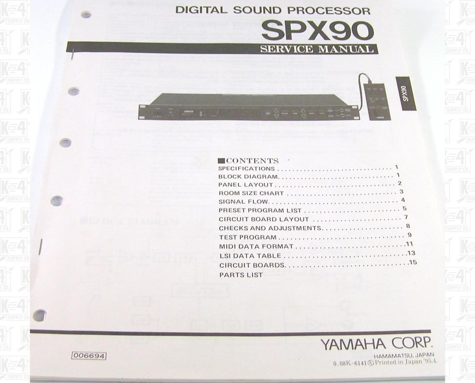 Yamaha SPX90 Digital Sound Processor Service Manual