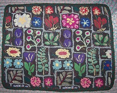   Hand Handmade Wool Flower Garden Album Hooked Braided Rug 27X21