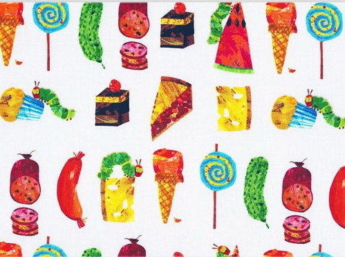   THE VERY HUNGRY CATERPILLAR SNACKS FOOD , CHILDRENS COTTON FABRIC 1734