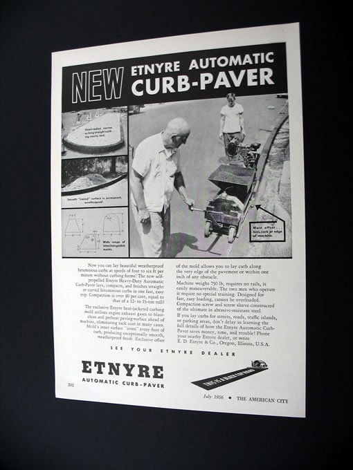Etnyre Automatic Curb Paver machine 1956 print Ad