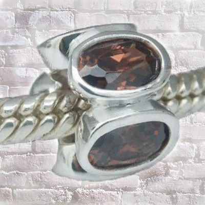 925 AUTENTIC STERLING SILVER EUROPEAN BEAD AMBER BROWN CZ ITALIAN 