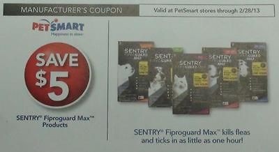  SENTRY kill fleas $5.00 off coupons through 2/28/13 $ 