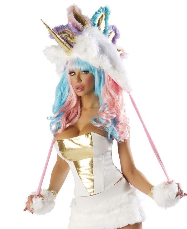 VALENTINE RAVE WEAR FANTASY FURRY UNICORN HOOD COSTUME ACCESSORY