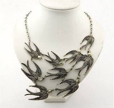   Style Retro Elegant Jewelry Birds Swallow Brass Statement Bib Necklace
