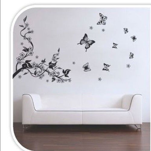 Natural Wall Paper Butterfly Flowers Trees Wall Stickers / Wall Decals 
