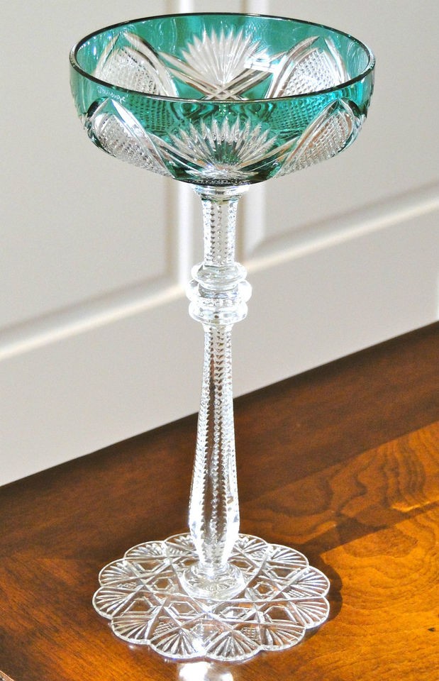   CZAR IMPERIAL CASED CUT CRYSTAL CHAMPAGNE SORBET GLASS, EMERALD GREEN