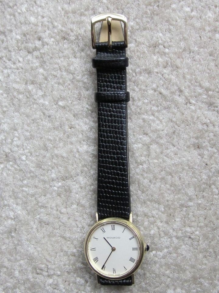   Watch 14K Yellow Gold Case Zenith 17 Jewel New Black Leather Band