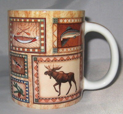 MOOSE Mug Coffee Cup New Woodlands Pattern Fish Fishing Canoe Loon 