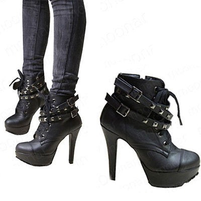 womens punk ankle motorcycle boots