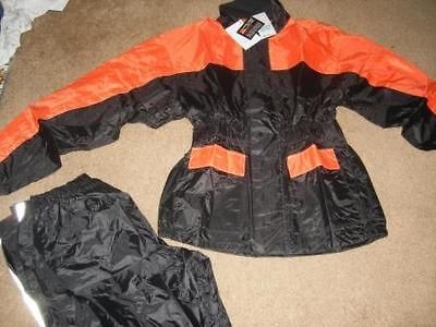 New Motorcycle Biker Rain Suit Gear 2 piece Sm/Med Orange & Black Rain 