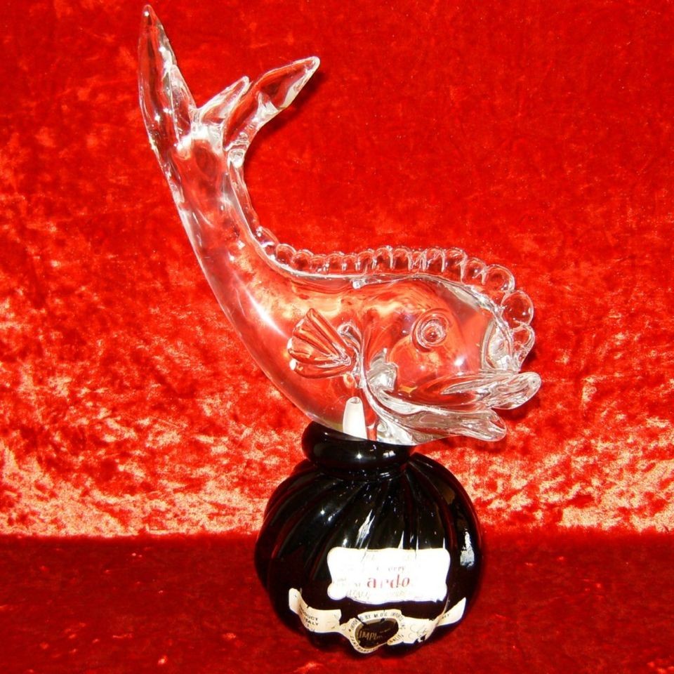 MURANO~VENETIA​N~AMAZING VINTAGE LUXARDO BLACK/CLEAR ART GLASS FISH 