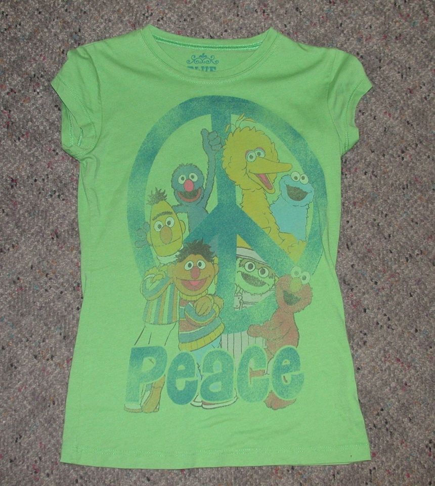   Juniors Medium Retro Sesame Street Peace Sign T Shirt Big Bird Oscar
