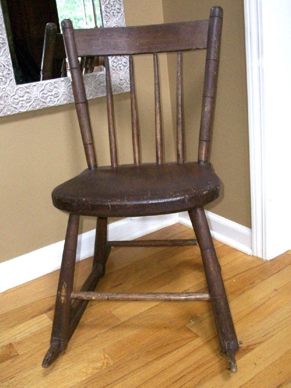 Antique Child Wood Rocking Chair Windsor Style