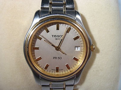 Tissot PR50 Mens Wrist Watch Quartz With Box Gold Plated Band #1n