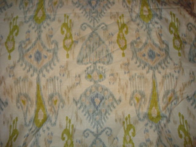 ROBERT ALLEN KHANJALI GLACIER CREAM AQUA GREEN ETHNIC IKAT PRINT 