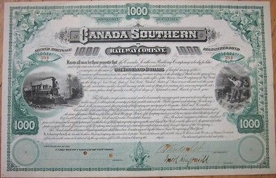 1880 CORNELIUS VANDERBILT Signed Railroad Bond   Canada Southern 