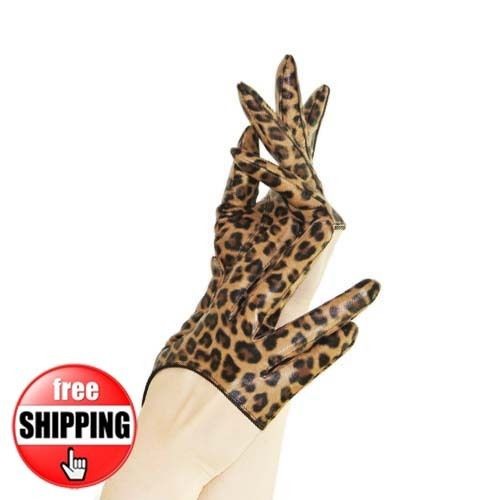   Leopard Print Half Palm Real Leather Gloves/Lady Gaga Carrie Kim Style