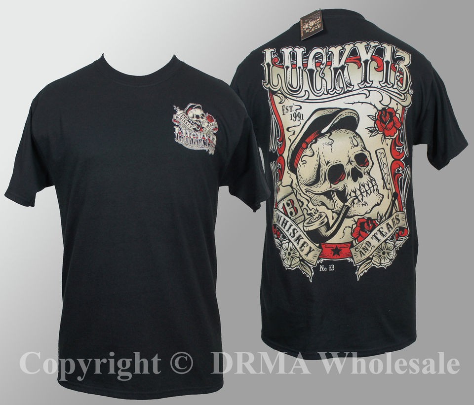 Authentic LUCKY 13 Whiskey and Tears Skull T Shirt M L XL XXL 3XL 