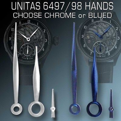 HANDS SET FOR ETA UNITAS MOVEMENT CAL. 6497/6498, CHROME OR BLUED, NEW