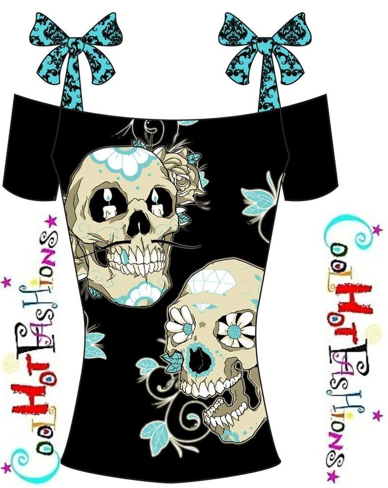 Too Fast Sugar Skull Staches Mustache shirt Top punk psychobilly pinup