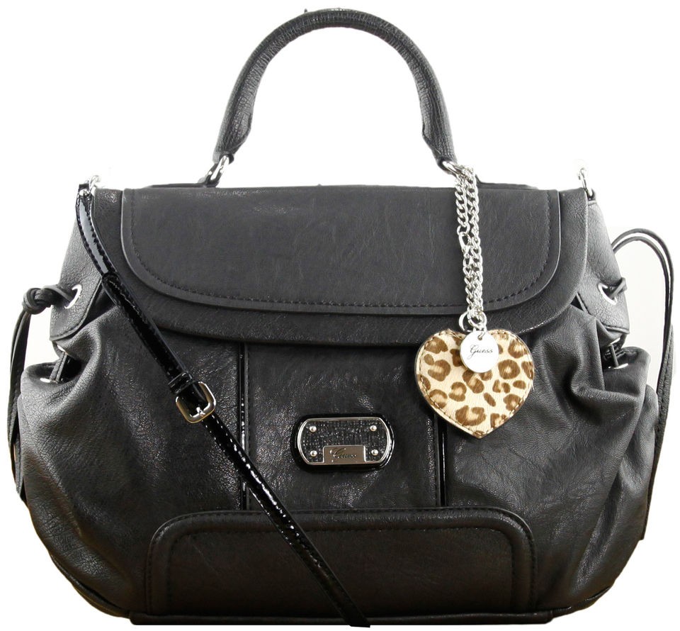 Guess Yara Black Imitation Leather Top Handle Flap Handbag