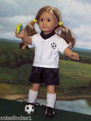 pc Soccer Set Black Shorts White Tee fits American Girl Dolls
