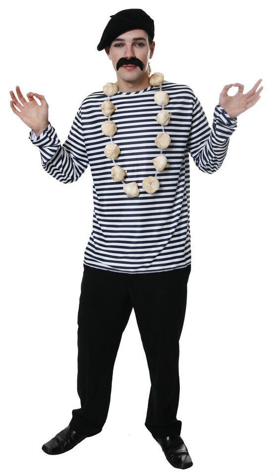   FRENCH FANCY DRESS BLUE AND WHITE STRIPED SHIRT TOP FOR MIME COSTUME