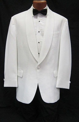 Mens Classic Solid White 1 Button Shawl Tuxedo Dinner Jacket Wedding 