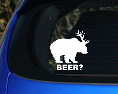 Bear + Deer = Beer? Funny Decal sticker awesome Hunting truck drink 