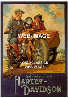 1928 VINTAGE HARLEY DAVIDSON MOTORCYCLE SIDECAR MAN & WOMAN 