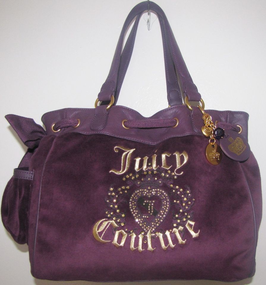 NWT Juicy Couture Best Daydreamer Purple Velour Heart Rhinestone Purse 
