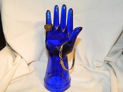   Cobalt Blue Glass Mannequin Hand Jewelry Ring Display or Holder