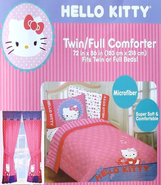 HELLO KITTY STAR KITTY PINK FULL COMFORTER SHEETS DRAPES 6PC BEDDING 