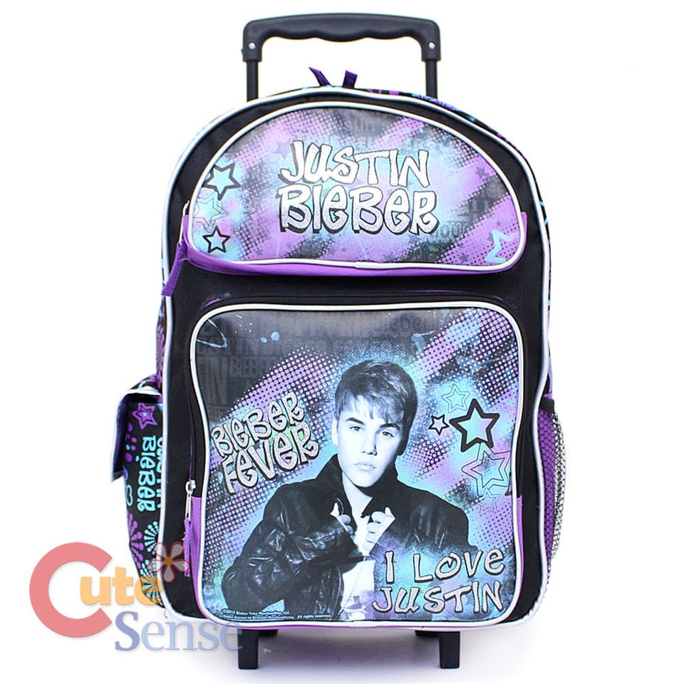 Justin Bieber School Roller Backpack 16 Large Rolling Bag I love 
