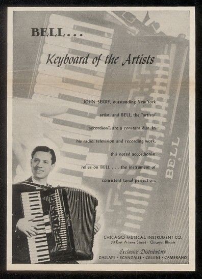 1952 John Serry photo Bell accordion vintage print ad