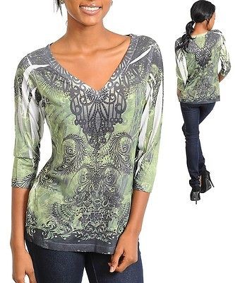 NWT LOVE LIFE LIVE GREEN EMBELLISHED TOP SIZE L✿