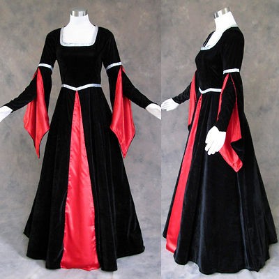 Medieval Renaissance Black Red Gown Dress Costume Goth Wedding 4X