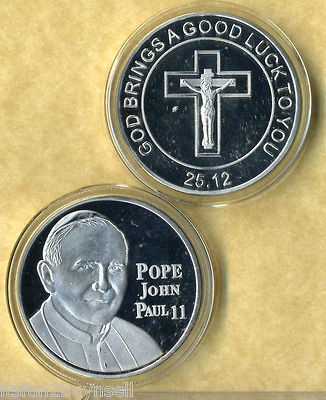 newly listed pope john paul ii silver coin good luck